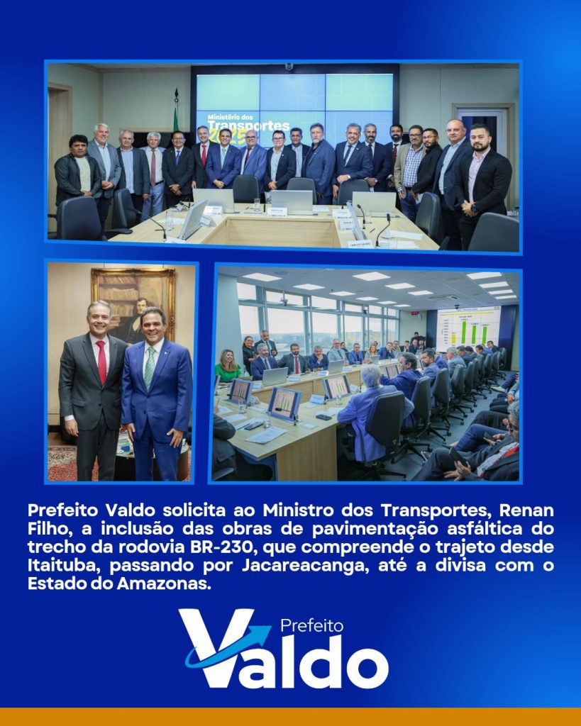 O prefeito Valdo e os vereadores de Jacareacanga participam de reunião sobre a Rodovia BR-230 no Ministério dos Transportes